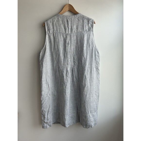 Quince 100% European Linen Sleeveless Swing Dress Blue Pinstripe Women's Size X2 - Picture 9 of 13